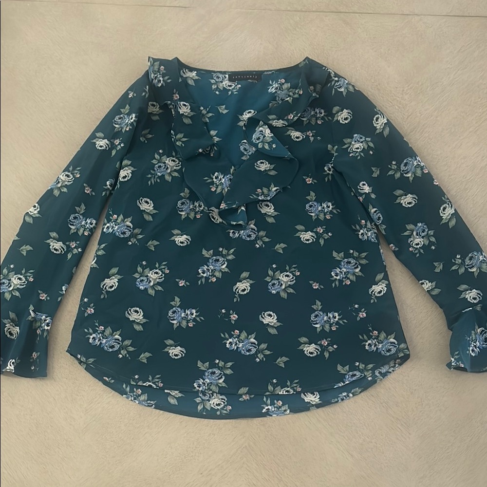 Y2K ruffle trumpet sleeve floral blouse Sanctuary